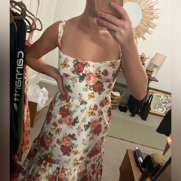 House of CB ELIA ITALIAN ROSE PRINT COTTON MIDI SUNDRESS NWOT XS plus cup! - Picture 2 of 12